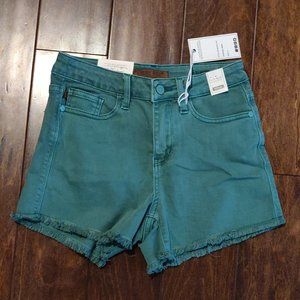 Judy Blue Sea Green Frayed Hem Mid Rise Shorts NEW WITH TAGS SIZE SMALL